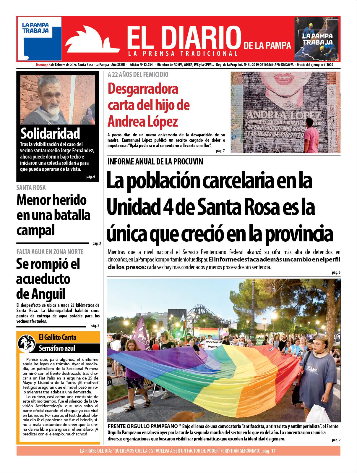 Tapa de El Diario en papel  domingo 08 de febrero de 2026